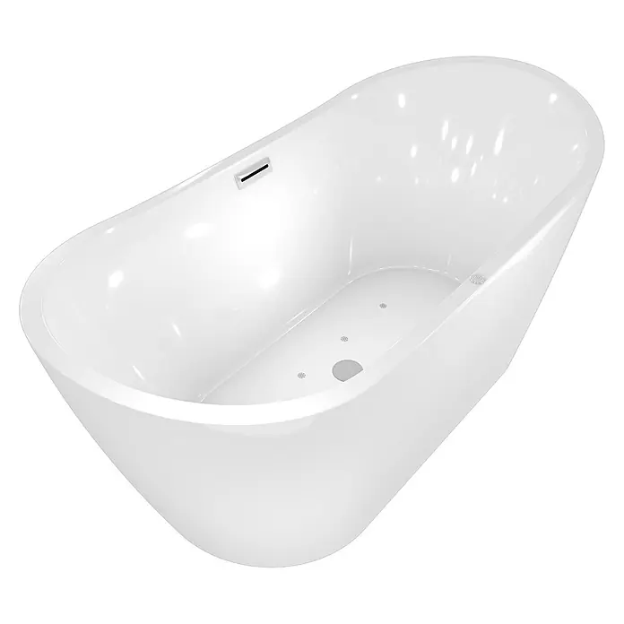 AcquaVapore Freistehende Badewanne Fertigdusche F13-180 - Acryl, Weiß - Eine moderne, weiße freistehende Badewanne mit Hydromassagedüsen und integriertem Überlaufschlitz.