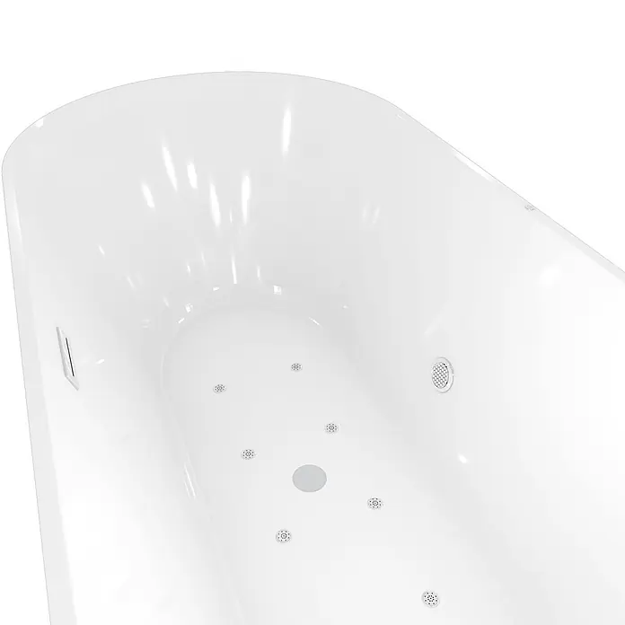 AcquaVapore Freistehende Badewanne Fertigdusche F11-170 - Acryl, Weiß - Glänzende weiße Badewanne mit integrierten Hydromassagedüsen, zentralem Abfluss und Überlaufschlitz.