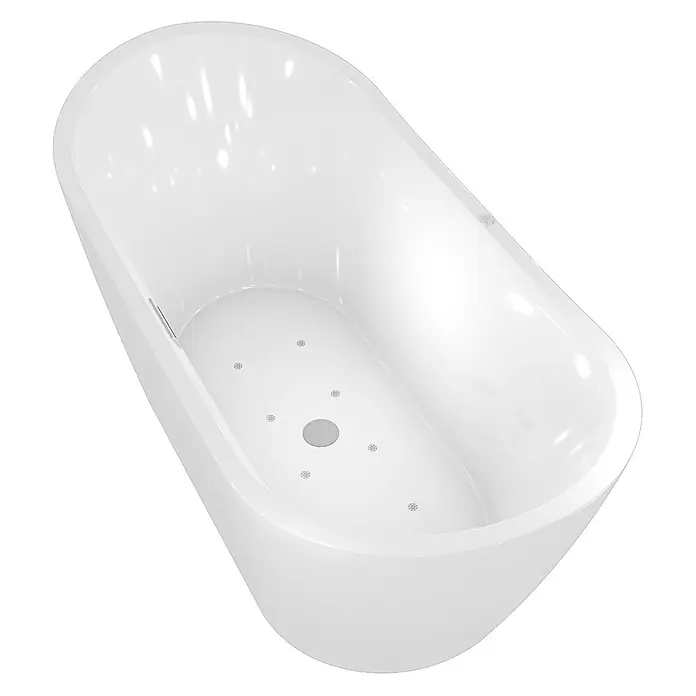 AcquaVapore Freistehende Badewanne Fertigdusche F13-180 - Acryl, Weiß - Weiße freistehende Badewanne mit Luftdüsen, zentralem Abfluss und Überlauf.
