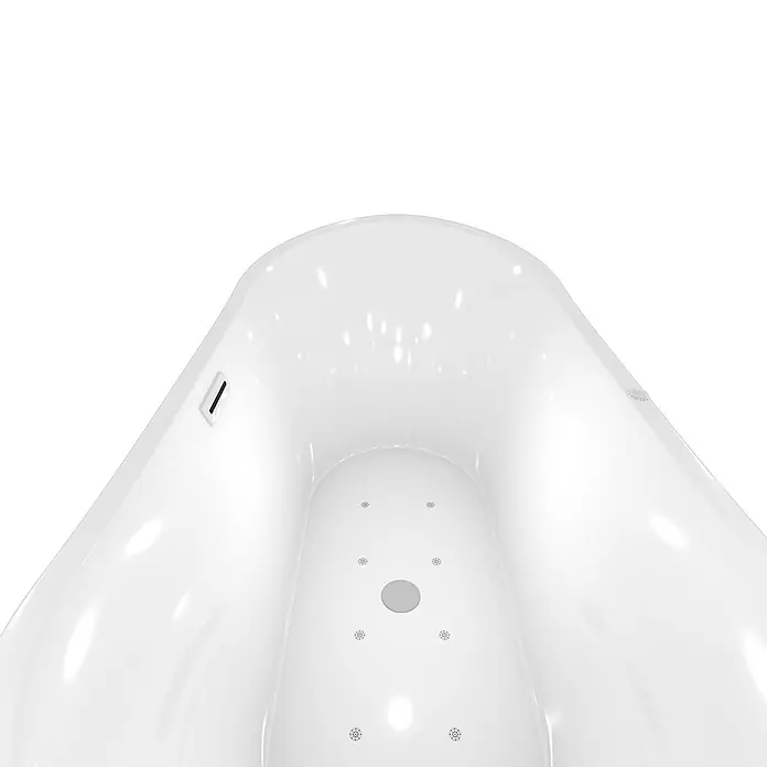 AcquaVapore Freistehende Badewanne Fertigdusche F13-180 - Acryl, Weiß - Weiße Badewanne mit Hydromassagedüsen und zentralem Abfluss, von oben gesehen.