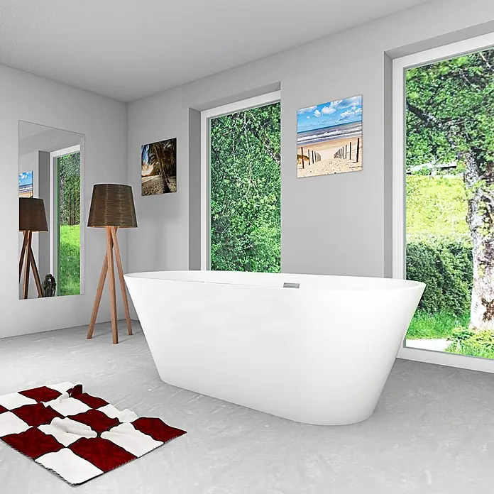 AcquaVapore Freistehende Badewanne Fertigdusche F11-170 - Acryl, Weiß - Eine elegante, weiße freistehende Badewanne in einem modernen Badezimmer.