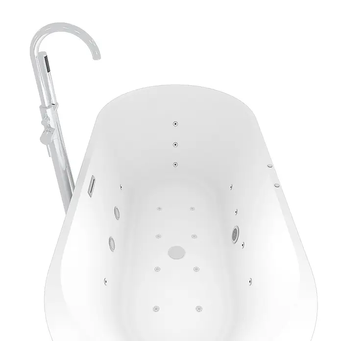 AcquaVapore Freistehende Badewanne Fertigdusche F26-170-AF02 - Acryl, Weiß - Weiße, freistehende Whirlpool-Badewanne mit integrierten Düsen und Bodenmontage-Chromarmatur mit Handbrause.