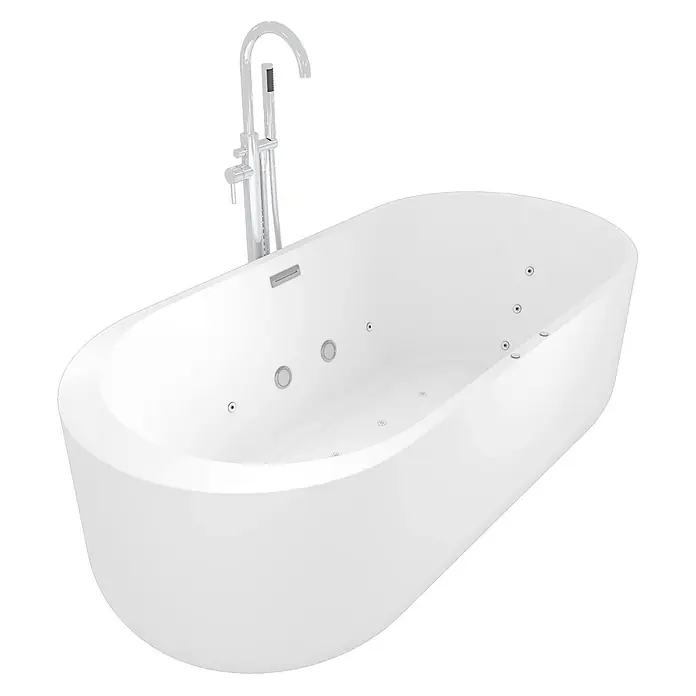 AcquaVapore Freistehende Badewanne Fertigdusche F26-170-AF02 - Acryl, Weiß - Weiße freistehende Whirlpool-Badewanne mit Chrom-Standarmatur und Handbrause.