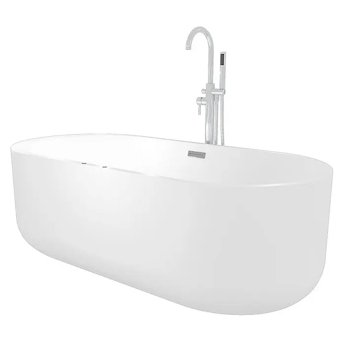 AcquaVapore Freistehende Badewanne Fertigdusche F26-170-AF02 - Acryl, Weiß - Weiße freistehende Badewanne mit verchromter Standarmatur und Handbrause.