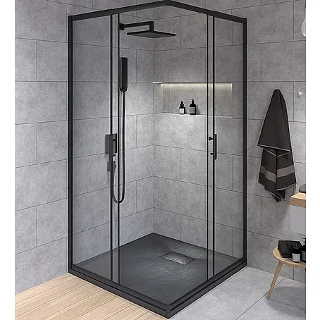 Bad Land  Duschwannen-Set HELA+VIDAR Duschset 80x80 cm quadratisch Schwarz, mit Duschwanne