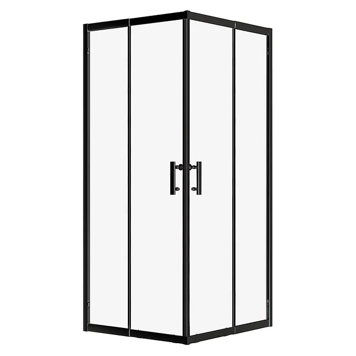 Bad Land Eckdusche - 80 x 80 x 190 cm, Beschichtet, Schwarz, Stärke: 6 mm - Schwarze Eckduschkabine mit Klarglas und schwarzen Griffen.