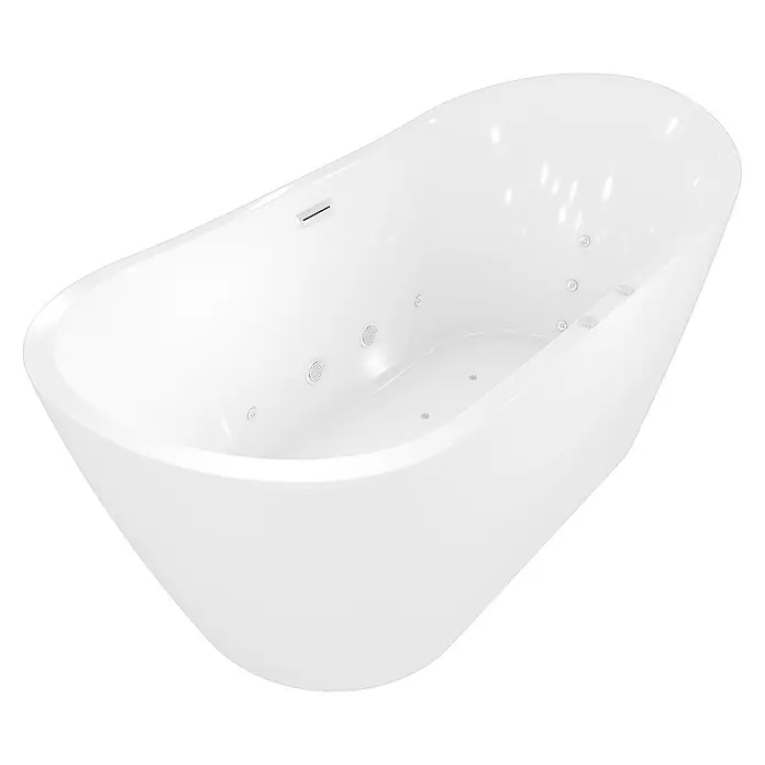 AcquaVapore Freistehende Badewanne Fertigdusche F23-180 - Acryl, Weiß - Weiße freistehende Badewanne mit sichtbaren Hydromassagedüsen.
