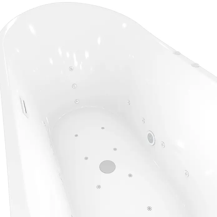 AcquaVapore Freistehende Badewanne Fertigdusche F23-180 - Acryl, Weiß - Weiße, glänzende Whirlpool-Badewanne mit mehreren integrierten Hydromassagedüsen und Abfluss.