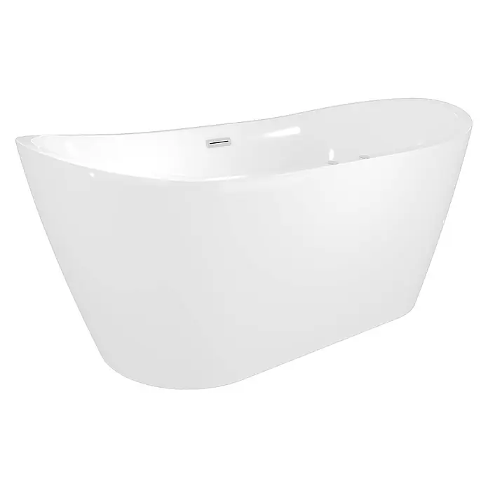 AcquaVapore Freistehende Badewanne Fertigdusche F23-180 - Acryl, Weiß - Weiße moderne freistehende Badewanne mit integriertem Überlauf und Düsen.