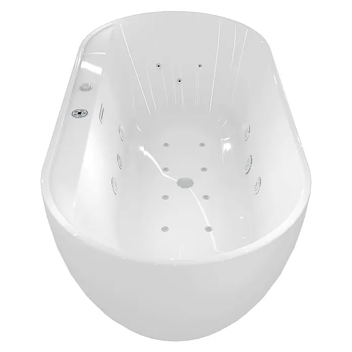 AcquaVapore Freistehende Badewanne Fertigdusche F29-180 - Acryl, Weiß - Weißer moderner Whirlpool mit mehreren Massagedüsen und Bedienfeld.