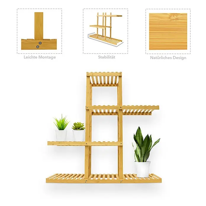 Floordirekt Holzregal Bambus Zaria - H x B x T: 125 x 63 x 32 cm, Anzahl Böden: 4 Stk., Schrauben, Bambus - Mehrstufiger Pflanzenständer aus Bambus, der Topfpflanzen präsentiert. Einfache Montage und stabiles Design.