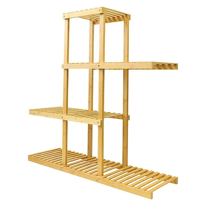 Floordirekt Holzregal Bambus Zaria - H x B x T: 125 x 63 x 32 cm, Anzahl Böden: 4 Stk., Schrauben, Bambus - Mehrstufiger Pflanzenständer aus Bambus in Naturholzoptik mit Lattenregalen für Pflanzen und Dekoration.