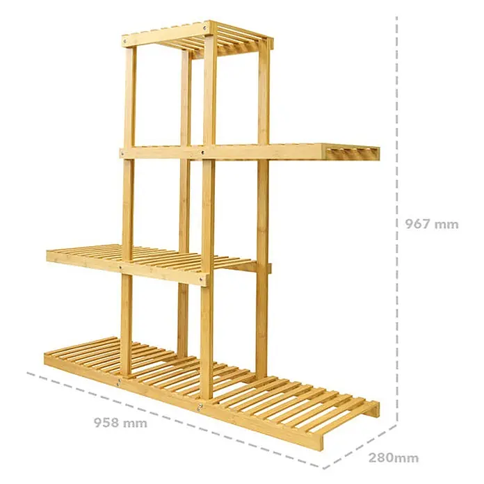Floordirekt Holzregal Bambus Zaria - H x B x T: 125 x 63 x 32 cm, Anzahl Böden: 4 Stk., Schrauben, Bambus - Mehrstufiger Blumenständer aus Bambus mit Lattenregalen in Naturholzoptik.
