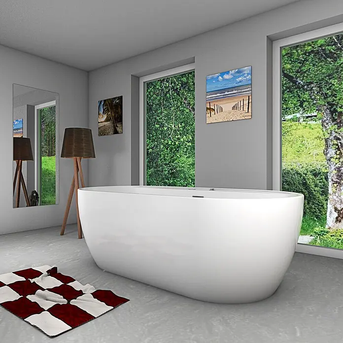 AcquaVapore Freistehende Badewanne Fertigdusche F29-180 - Acryl, Weiß - Elegante weiße freistehende Badewanne.