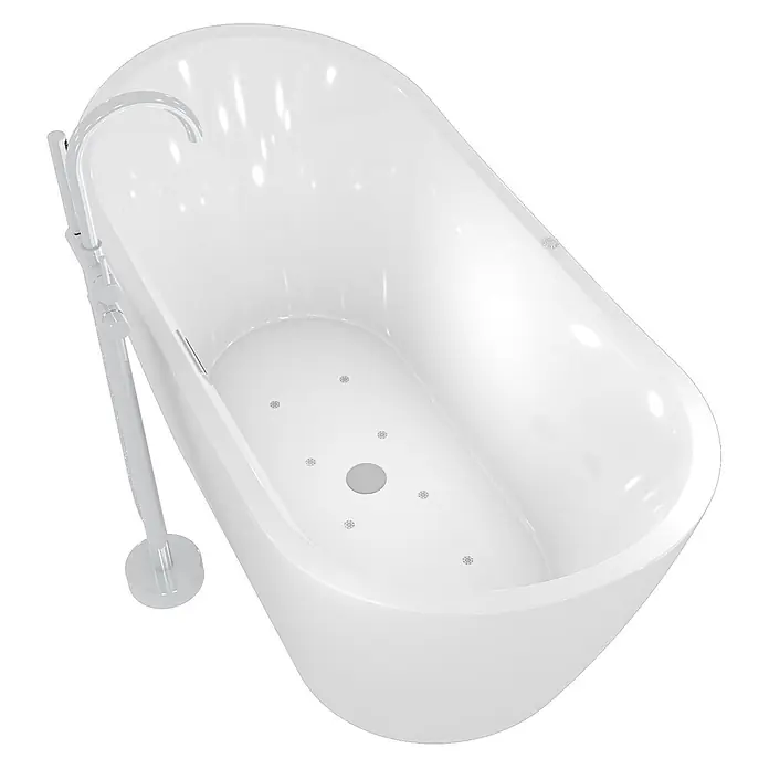 AcquaVapore Freistehende Badewanne Fertigdusche F13-180-AF04 - Acryl, Weiß - Weiße freistehende Whirlpool-Badewanne mit bodenmontierter Chromarmatur.