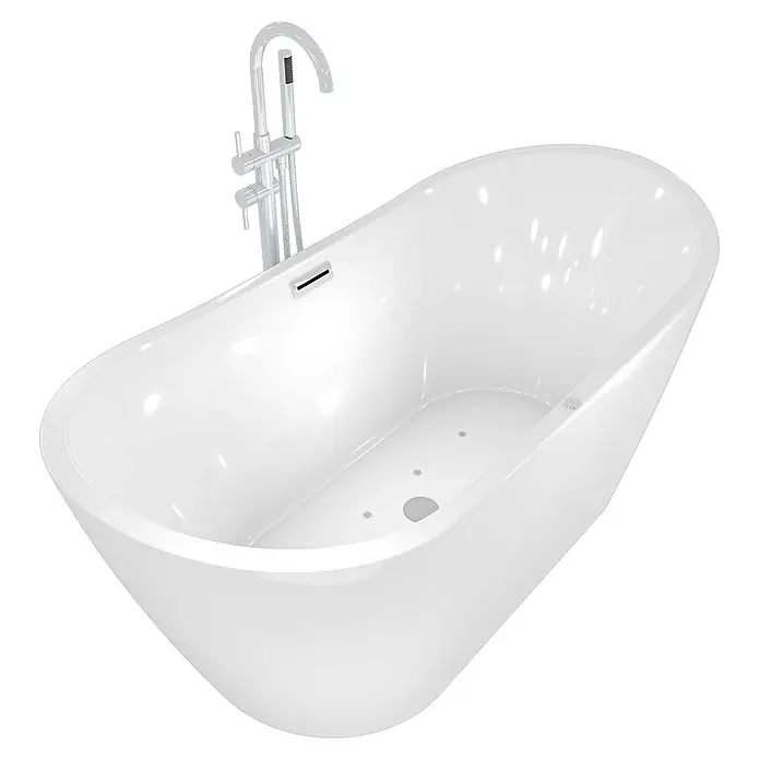 AcquaVapore Freistehende Badewanne Fertigdusche F13-180-AF04 - Acryl, Weiß - Weiße freistehende Badewanne mit Chrom-Standarmatur und Massagedüsen.