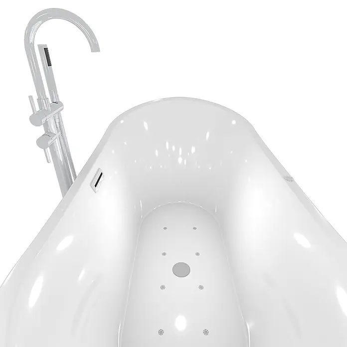 AcquaVapore Freistehende Badewanne Fertigdusche F13-180-AF04 - Acryl, Weiß - Weiße freistehende Badewanne mit einer Chrom-Standarmatur und Hydromassagedüsen.