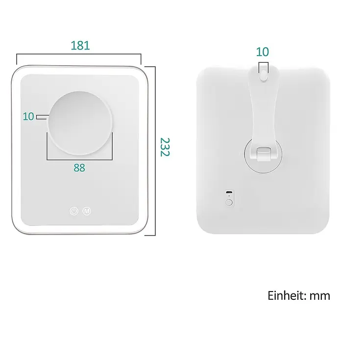 Emke Kosmetikspiegel CM03 - Rechteckig, Weiß - Weißer LED Kosmetikspiegel mit Vergrößerungsspiegel und Ständer.