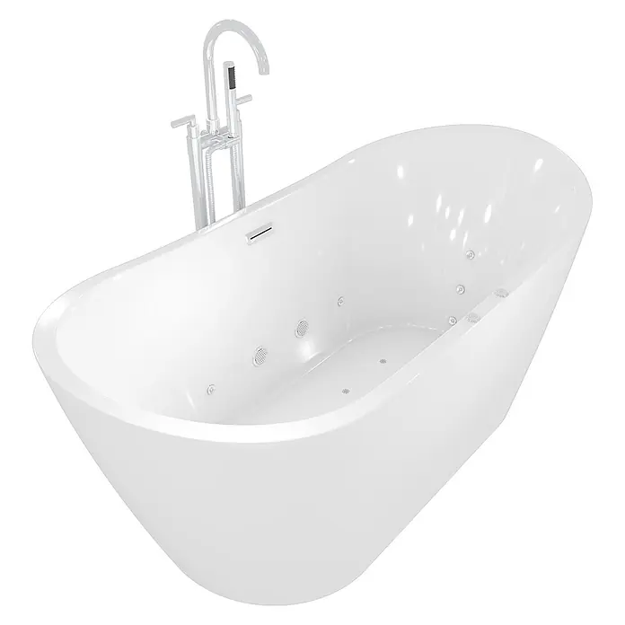 AcquaVapore Freistehende Badewanne Fertigdusche F23-180-AF03 - Acryl, Weiß - Weiße freistehende Hydromassage-Badewanne mit integrierten Düsen und verchromter Standarmatur.