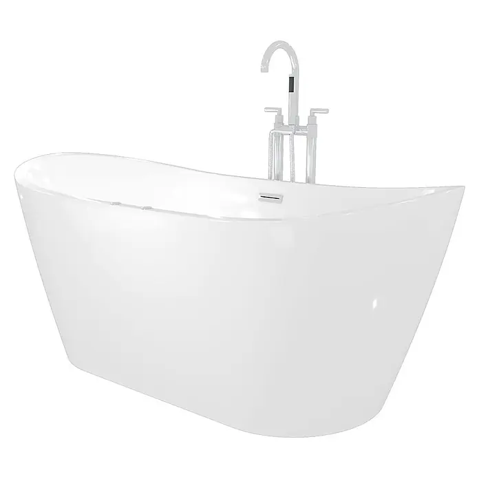 AcquaVapore Freistehende Badewanne Fertigdusche F23-180-AF03 - Acryl, Weiß - Weiß freistehende Badewanne mit hoher Chrom-Standarmatur.