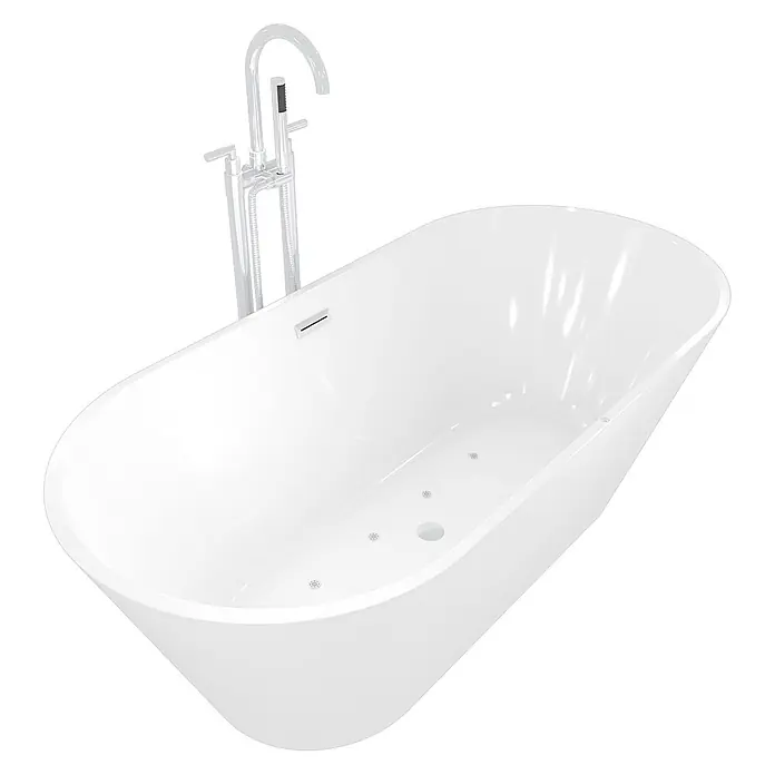AcquaVapore Freistehende Badewanne Fertigdusche F11-170-AF03 - Acryl, Weiß - Weiße freistehende Badewanne mit bodenstehender Chromarmatur und Whirlpooldüsen.