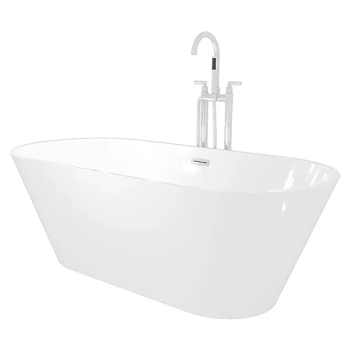 AcquaVapore Freistehende Badewanne Fertigdusche F11-170-AF03 - Acryl, Weiß - Weiße freistehende Badewanne mit polierter Chrom-Standarmatur.