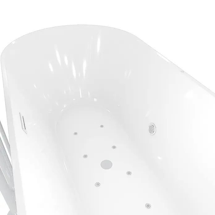 AcquaVapore Freistehende Badewanne Fertigdusche F11-170-AF03 - Acryl, Weiß - Weiße Badewanne mit mehreren Hydromassagedüsen und zentralem Abfluss.