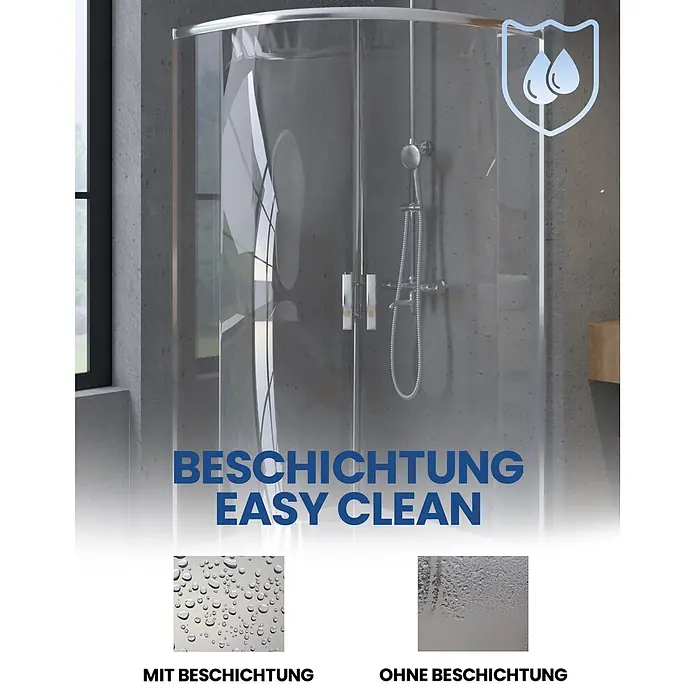 Bad Land Eckdusche HELA Duschkabine Viertelkreis 90 x 90 x 190 cm Chrom, 6 mm Klarglas, Nano - Beschichtet, Silber, Stärke: 6 mm - Gebogene Glasduschkabine mit Chromarmaturen und Easy-Clean-Beschichtung, Wassertropfen abweisend.
