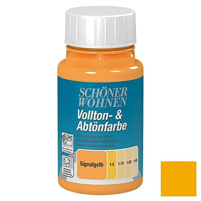 SCHÖNER WOHNEN-Farbe Vollton- & Abtönfarbe - Signalgelb, Matt, 125 ml - Farbflasche "Schöner Wohnen Vollton- & Abtönfarbe" in Signalgelb, ideal zum Malen und Basteln im Innen- und Außenbereich.