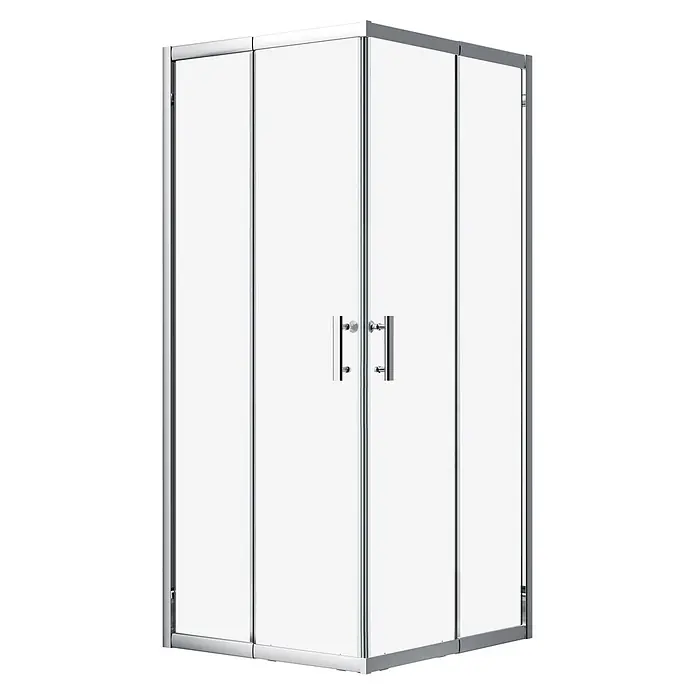 Bad Land Eckdusche - 90 x 90 x 190 cm, Beschichtet, Silber, Stärke: 6 mm - Eckduschkabine mit Klarglaspaneelen und Chromprofilen, mit Schiebetüren.