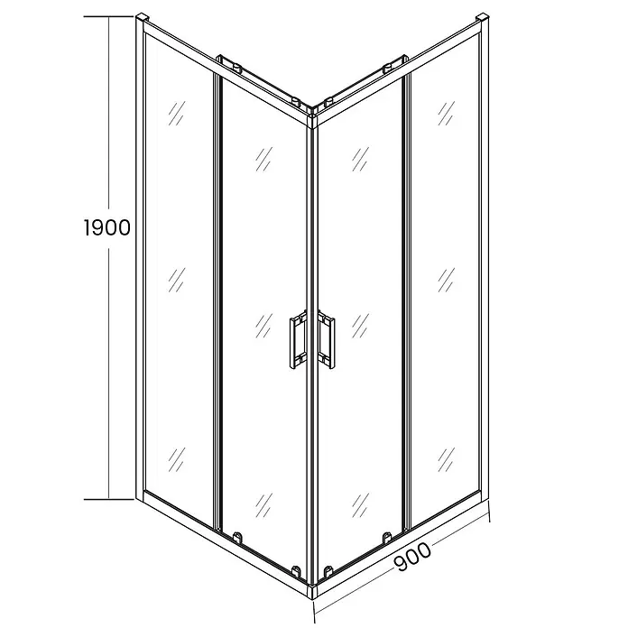 Bad Land Eckdusche - 90 x 90 x 190 cm, Beschichtet, Silber, Stärke: 6 mm - Eckduschkabine mit Klarglaspaneelen, Doppelflügeltüren und Metallrahmen, 1900 mm hoch und 900 mm breit.