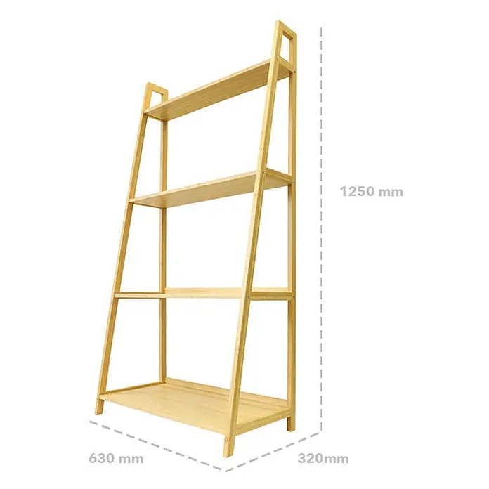 Floordirekt Holzregal Bambus Samia - H x B x T: 96,7 x 95,8 x 28 cm, Anzahl Böden: 4 Stk., Schrauben, Bambus - Helles Bambus-Regal in A-Form mit vier Ablagen. Maße: 1250mm H x 630mm B x 320mm T.