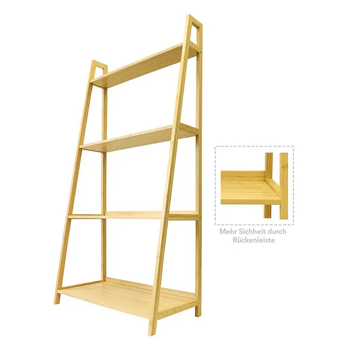 Floordirekt Holzregal Bambus Samia - H x B x T: 96,7 x 95,8 x 28 cm, Anzahl Böden: 4 Stk., Schrauben, Bambus - Vierstöckiges Leiterregal aus hellem Bambusholz mit Rückleiste auf jeder Ablage für mehr Stabilität.