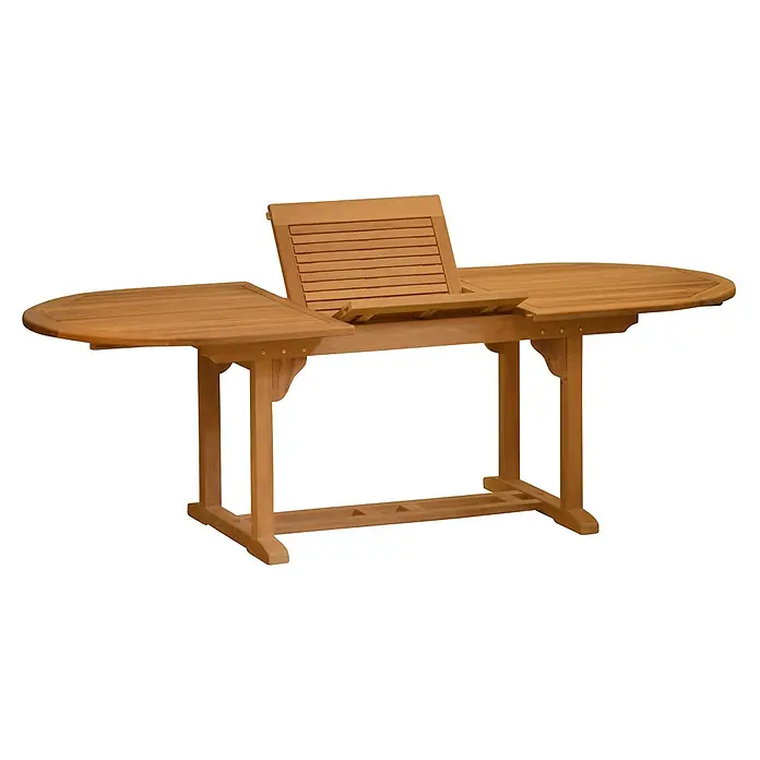 Kai Wiechmann Holzbauschraube -  - Ausziehbarer Gartentisch aus Holz mit Schmetterlingsauszug, helle Teakholz-Oberfläche.