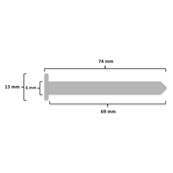 Kai Wiechmann Holzbauschraube -  - Grauer Bolzen oder Anker mit flachem Kopf und spitzer Spitze, Maße: 74 mm Gesamtlänge, 13 mm Kopfhöhe, 6 mm Schaftbreite.