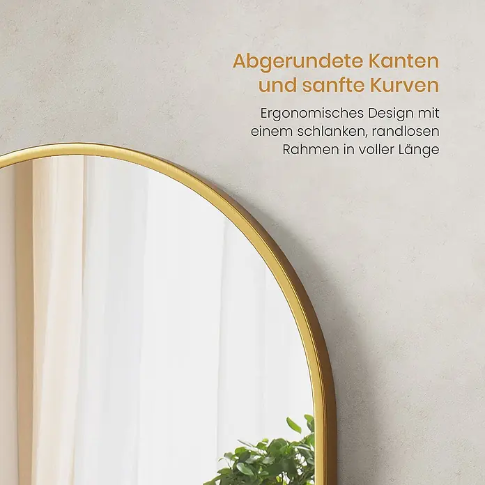 Emke Standspiegel FM07 - 60 x 160 cm, Glas - Schlanker, goldgerahmter Bogen-Ganzkörperspiegel.