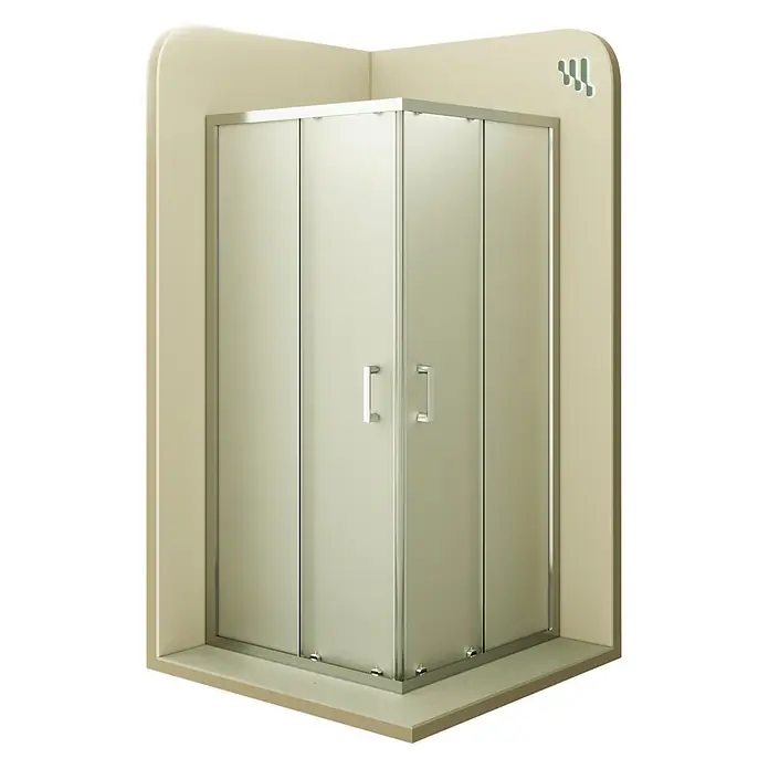 i-flair Eckdusche DK77FR80x90 - Beschichtet, Silber, Stärke: 6 mm - Eckduschkabine mit mattierten Glaspaneelen, silbernen Rahmen und Griffen.