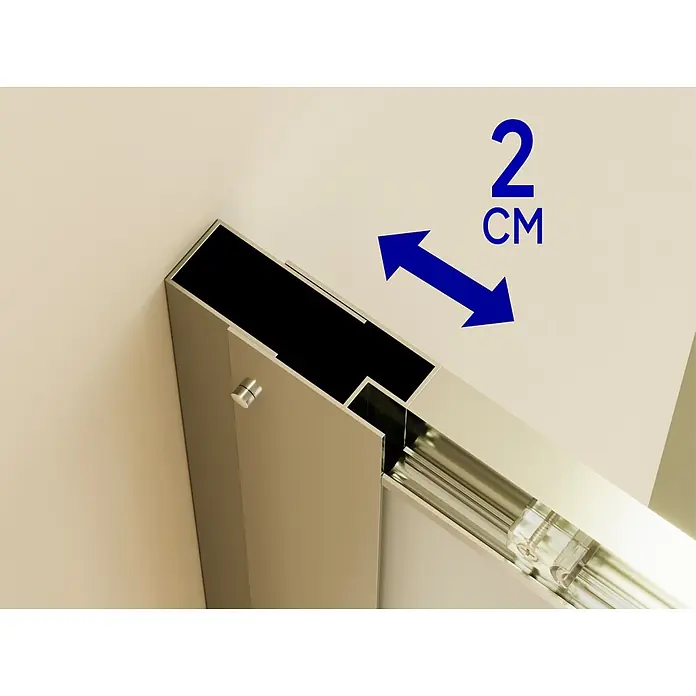 i-flair Eckdusche DK77FR80x90 - Beschichtet, Silber, Stärke: 6 mm - Silbernes Metallprofil-Eckstück mit sichtbarem Innenmechanismus und 2 cm Verstellbereich.