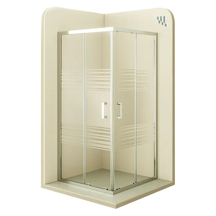 i-flair Eckdusche DK77MF70x80 - Beschichtet, Silber, Stärke: 6 mm - Eckduschkabine aus Klarglas mit mattierten Streifen, Chromrahmen und Schiebetüren.