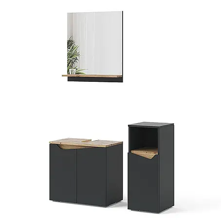 Vicco  Badmöbel-Set Marelle Anthrazit 3 Teile, mit Midischrank