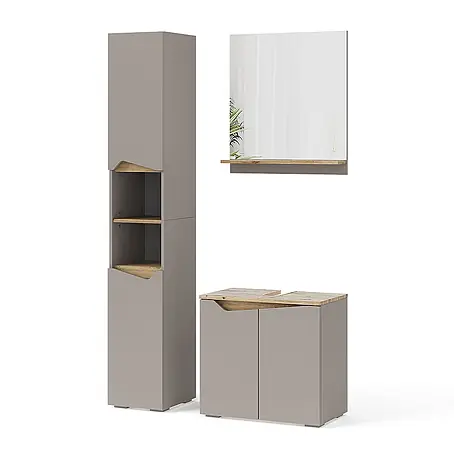 Vicco  Badmöbel-Set Marelle Greige 3 Teile, mit Hochschrank