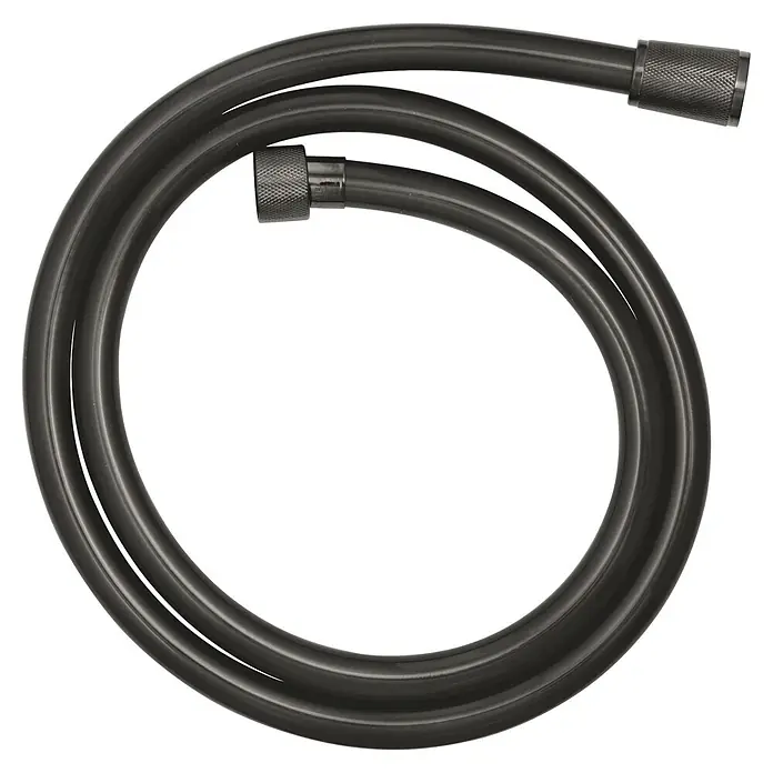 Grohe Brauseschlauch Silverflex - Länge: 125 cm, ½″, Kunststoff, Hard Graphite - Dunkelgrauer Duschschlauch, zusammengerollt, mit strukturierten Metallanschlüssen an jedem Ende.