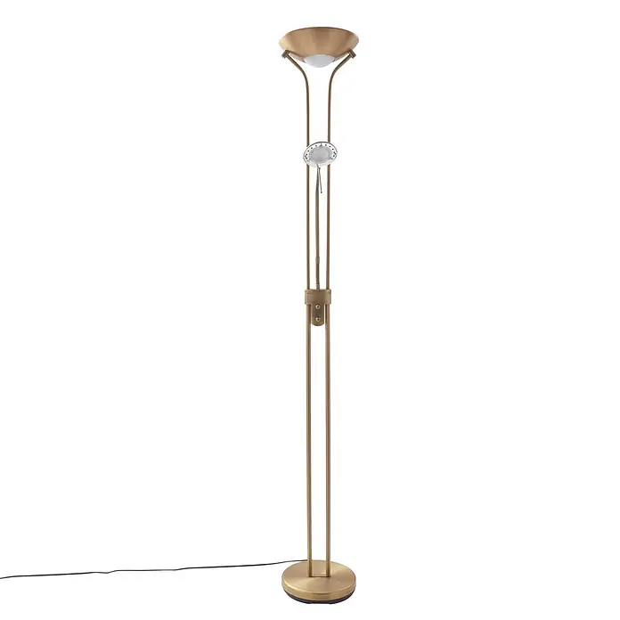 Lindby LED-Deckenfluter Josefin - Höhe: 180 cm, bronze / altmessing, bronze / altmessing, Warmweiß - Messing-Stehlampe mit Deckenfluter und verstellbarer Leselampe.