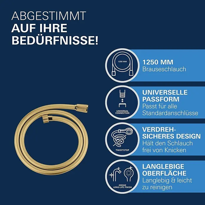 Grohe Brauseschlauch Silverflex - Länge: 125 cm, ½″, Kunststoff, Cool Sunrise - Goldfarbener Duschschlauch, 1250 mm lang, mit verdrehsicherem Design.