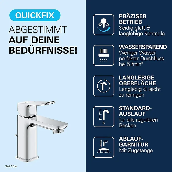 Grohe Dice Waschtischarmatur S-Size - Höhe: 152 mm, Chrom, Glänzend - Ein verchromter Einhebel-Waschtischmischer für das Badezimmer.