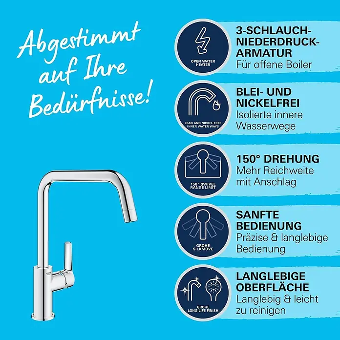 Grohe Start Spültischarmatur - Chrom, Glänzend - Glänzende Chrom-Küchenarmatur mit blei- und nickelfreien Wasserwegen und langlebiger Bedienung.