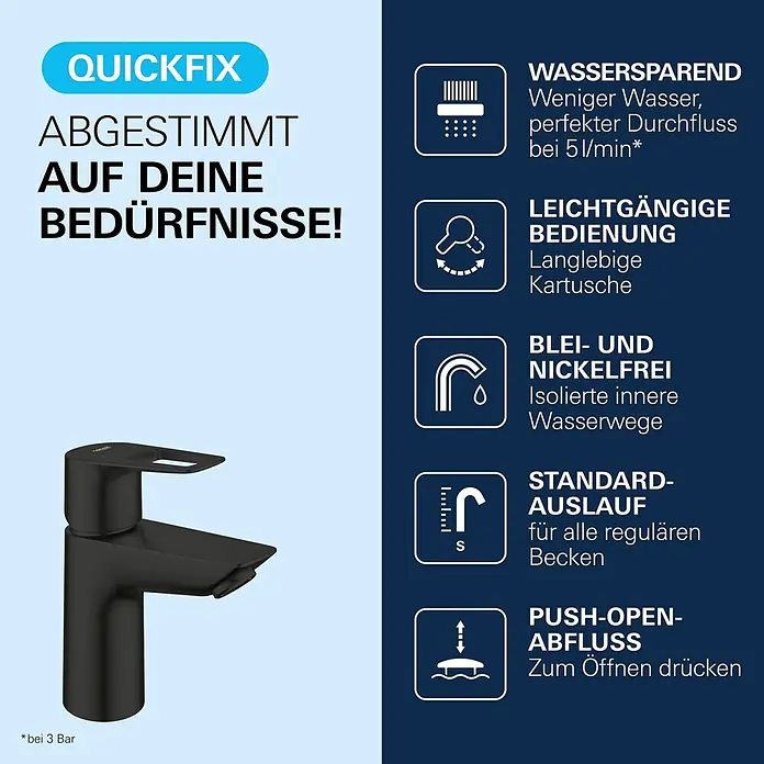 Grohe Start Loop Waschtischarmatur S-Size - Höhe: 147 mm, Schwarz, Matt - Mattschwarze Einhebel-Waschtischarmatur mit schlankem, modernem Design.
