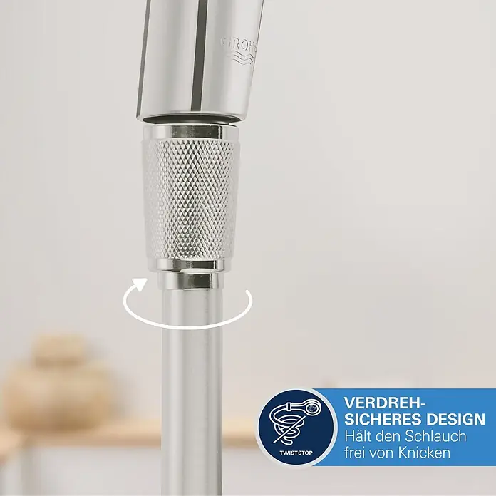 Grohe Brauseschlauch Silverflex - Länge: 125 cm, ½″, Kunststoff, Supersteel - Silberne Grohe Brauseschlauchverbindung mit Verdreh-sicherem Design (TwistStop), das ein Verknicken des Schlauches verhindert.