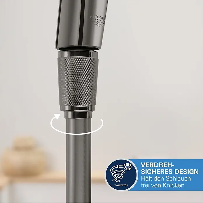Grohe Brauseschlauch Silverflex - Länge: 125 cm, ½″, Kunststoff, Hard Graphite - Dunkler metallischer Brauseschlauchanschluss mit Rändelgriff und Twiststop Verdrehschutzfunktion.