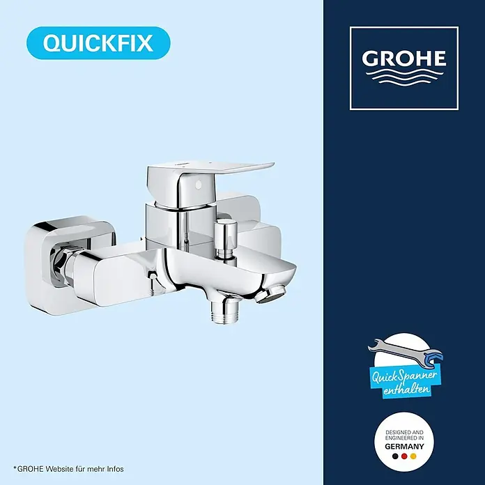 Grohe Dice Badewannenarmatur - Ausladung Armatur: 167 mm, Chrom, Glänzend - Verchromter Wand-Duschmischer mit Einhebelgriff und unterem Auslauf.